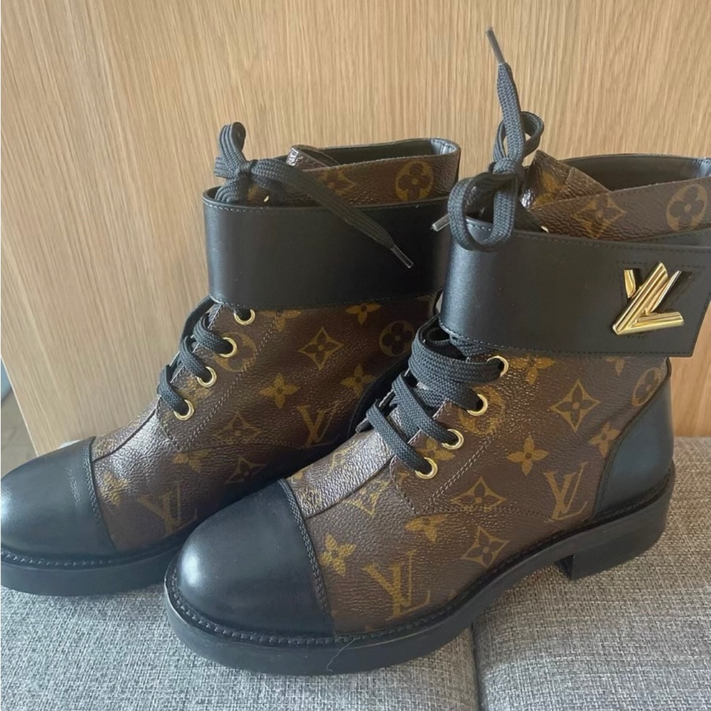 Louis Vuitton Black and Brown Monogram Combat Boots